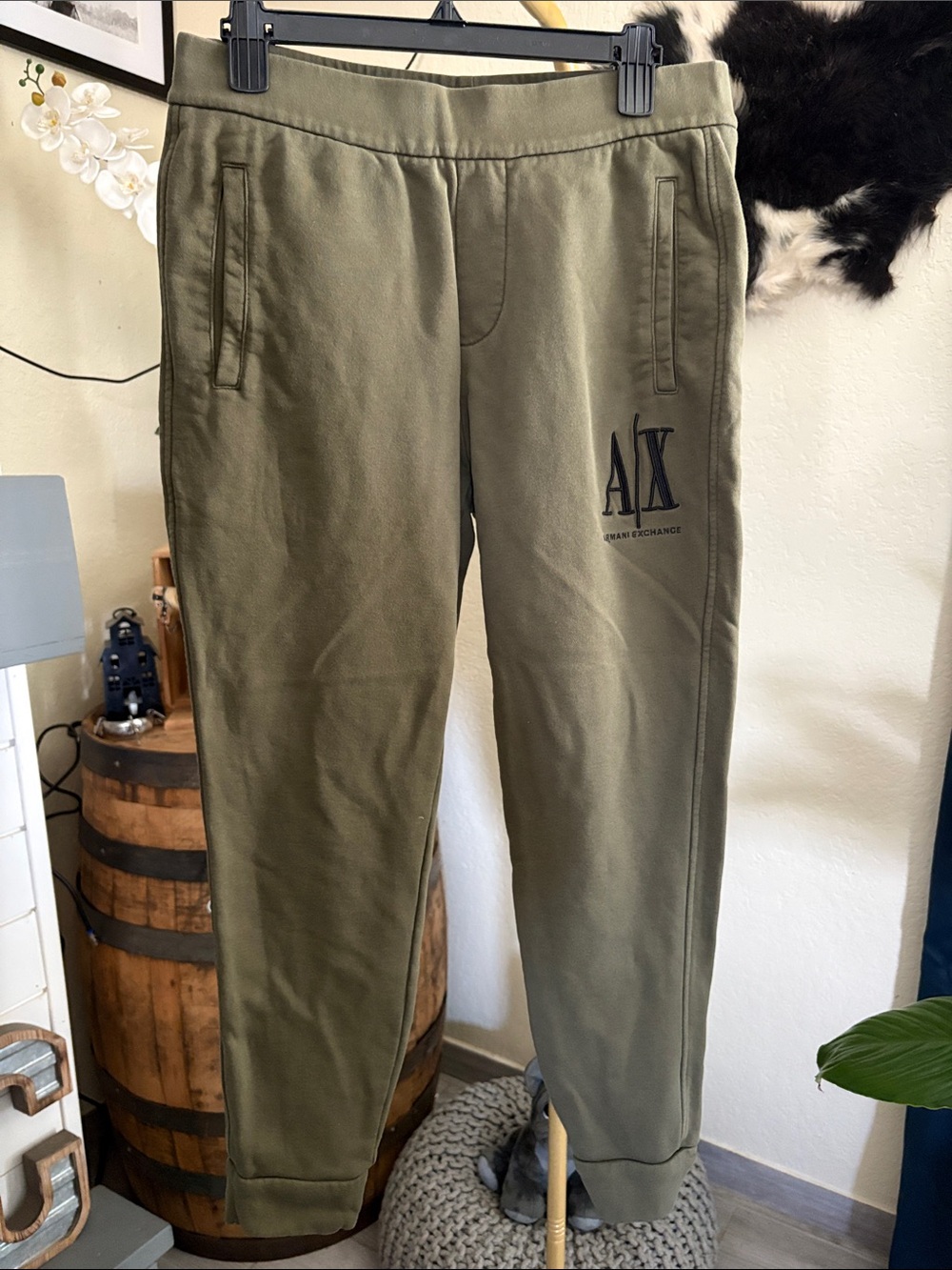 Armani Exchange Olive Green Logo Sweatpants